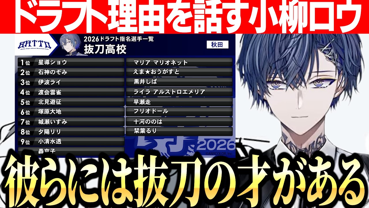 【にじ甲2026】抜刀高校メンバードラフト理由を話す小柳ロウ【にじさんじ切り抜き/小柳ロウ】
